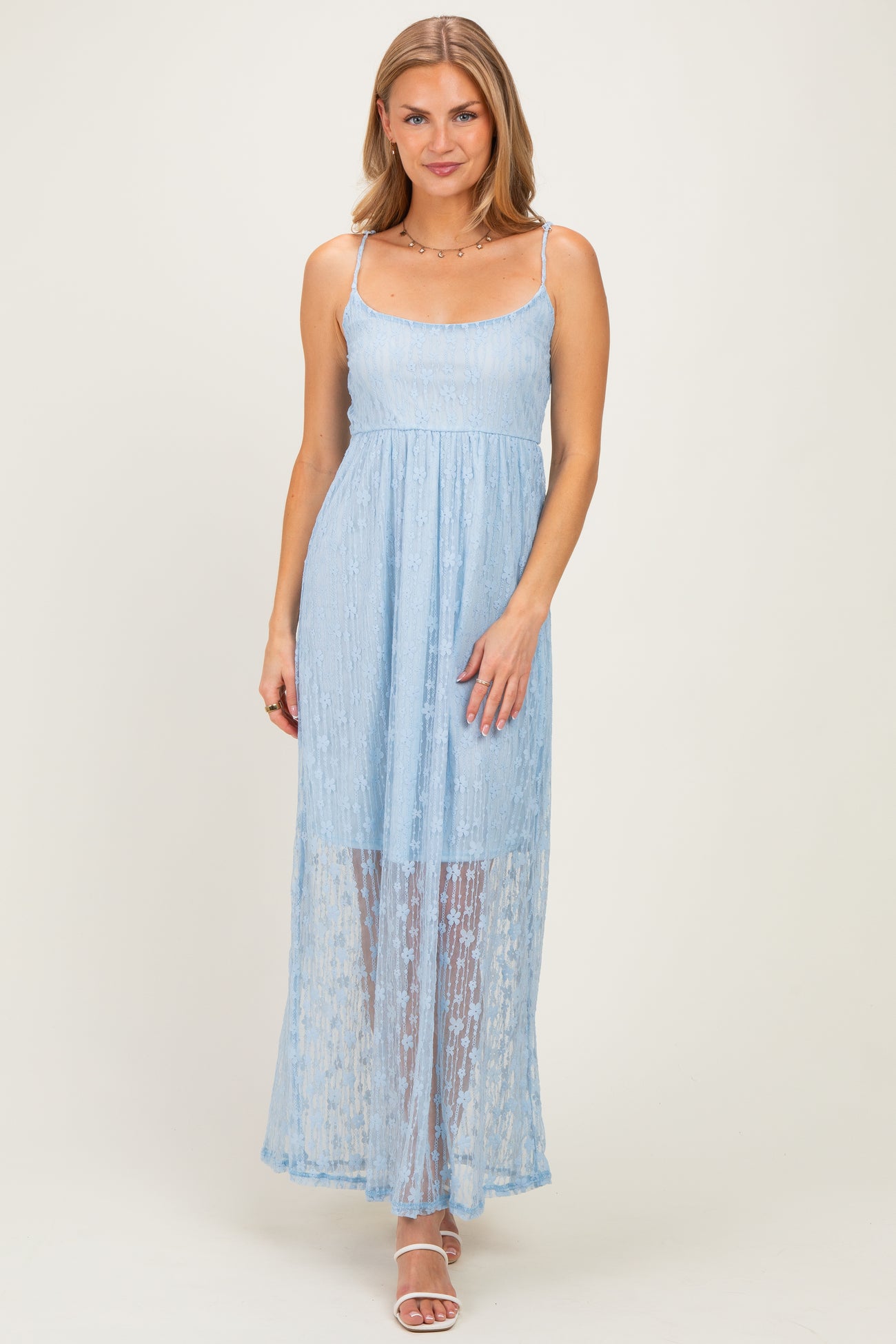 Light Blue Sleeveless Lace Maternity Maxi Dress