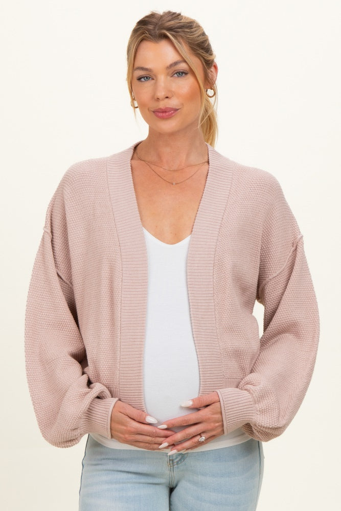 Blush Waffle Knit Balloon Sleeve Maternity Cardigan