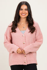Ballet Pink Chenille Knit Button Front Cardigan