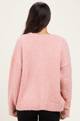Ballet Pink Chenille Knit Button Front Cardigan