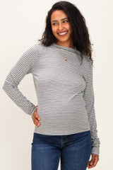 Heather Grey Striped Rolled Neck Maternity Top