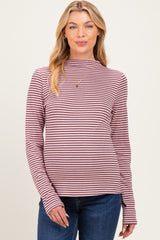 Mauve Striped Rolled Neck Maternity Top
