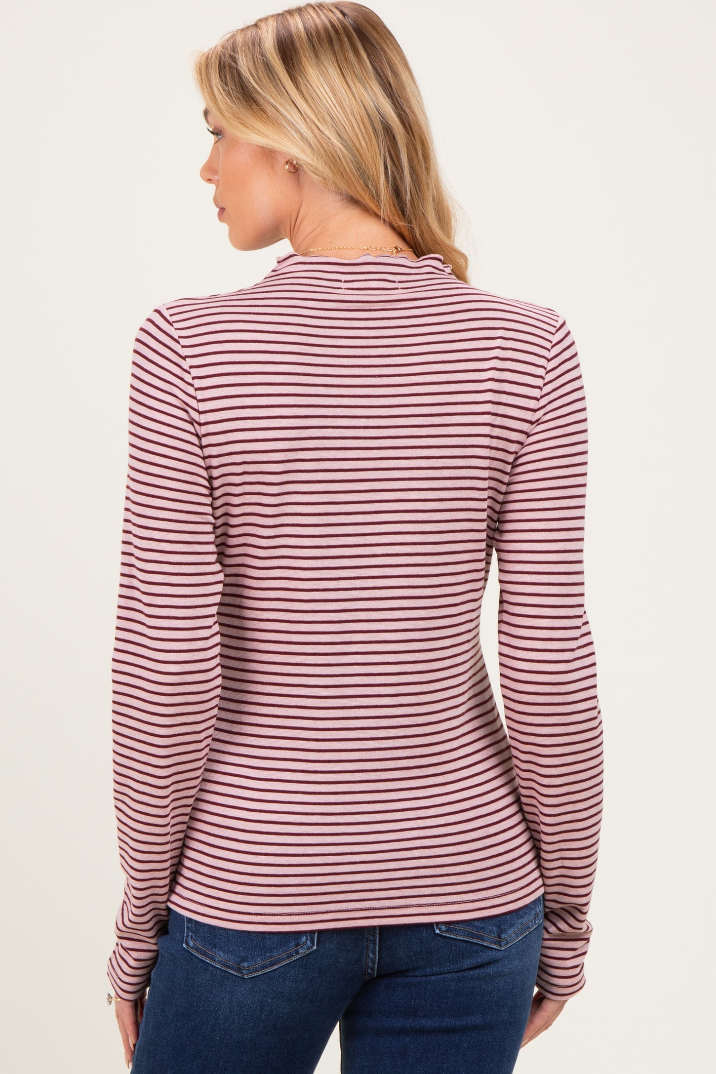 Mauve Striped Rolled Neck Maternity Top
