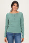 Green Striped Button Henley Top