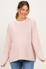 Pink Striped Oversized Maternity Long Sleeve Top
