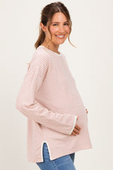 Pink Striped Oversized Maternity Long Sleeve Top