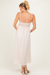 Light Khaki Pintuck Detail Sleeveless Maternity Maxi Dress