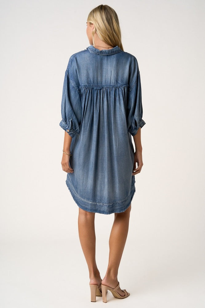 Dark Denim Chambray Dolman Sleeve Shirt Dress