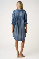 Dark Denim Chambray Dolman Sleeve Shirt Dress