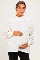 Clean Ivory Washed Oversized Mock Neck Maternity Sweatshirt