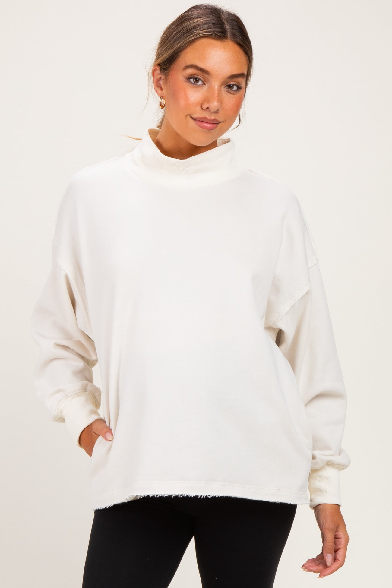 Clean Ivory Washed Oversized Mock Neck Maternity Sweatshirt