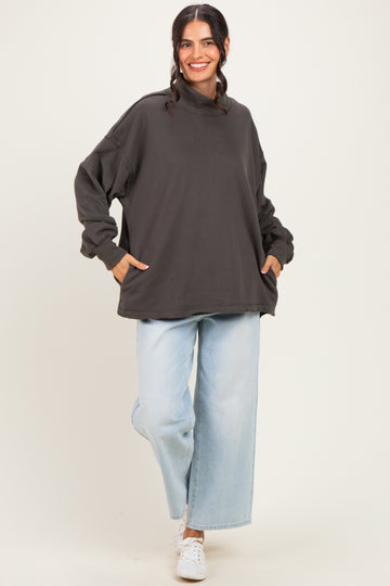 Charcoal Washed Oversized Mock Neck Sweatshirt