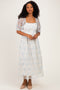Light Blue Floral Mesh Overlay Tie Back Midi Dress