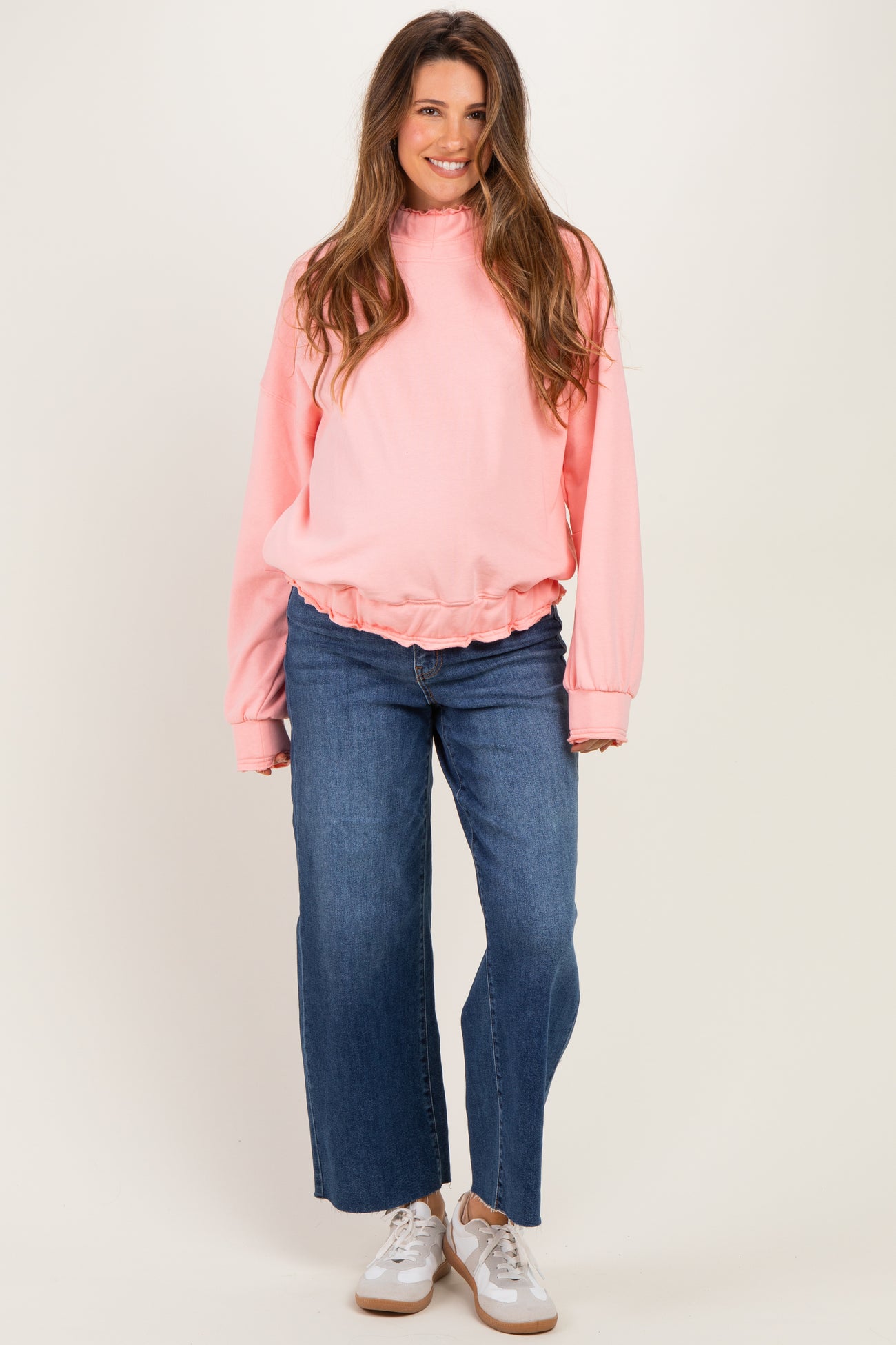 Blush Pink Oversized Fleece Terry Maternity Hoodie