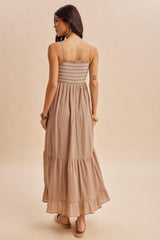 Beach Sand Embroidered Smocked Maxi Dress