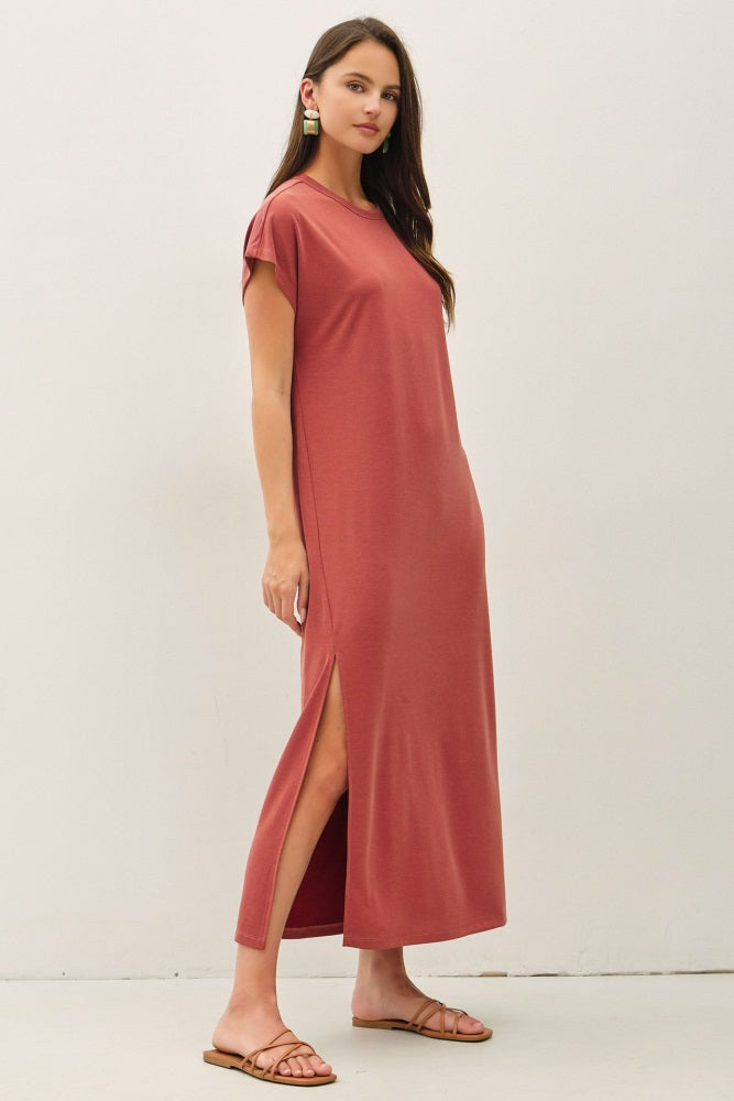 Brick Boxy Side Slit Maxi Dress