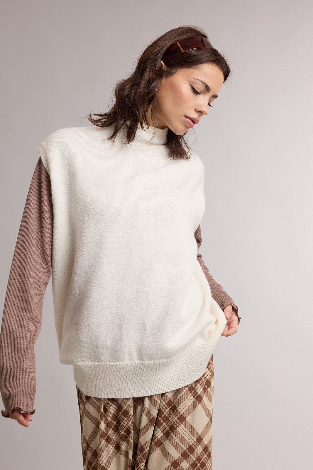 Off White Mock Neck Maternity Sweater Vest