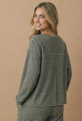 Olive Striped Oversized French Terry Top