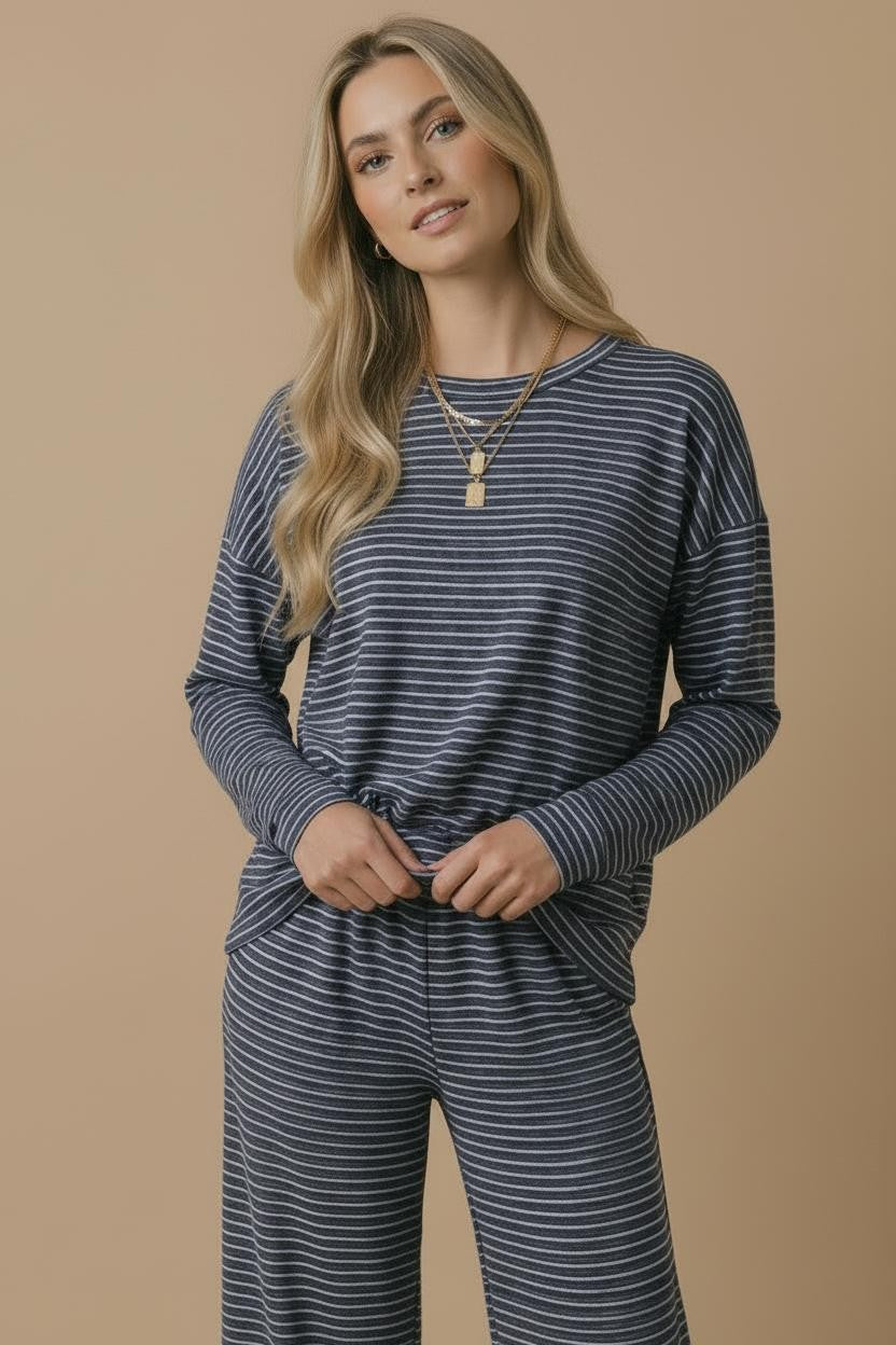 Navy Striped Oversized French Terry Top
