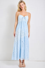 Light Blue Mixed Lace Sleeveless Midi Dress