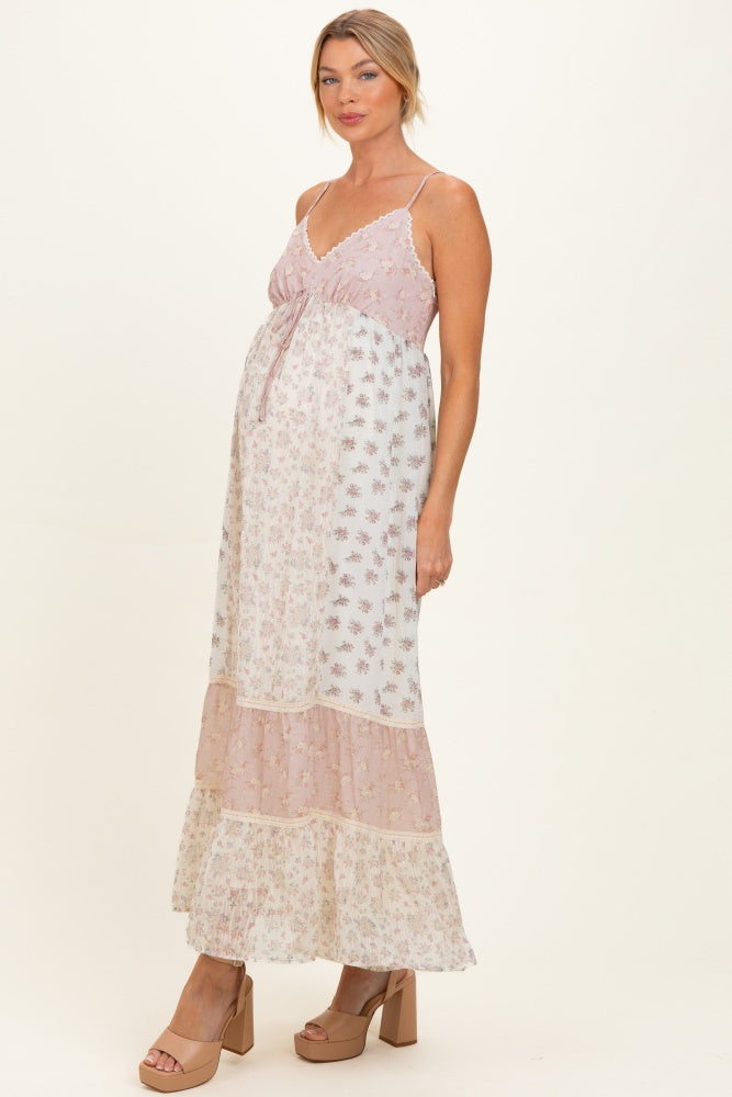 Vintage Pink Mixed Floral Maternity Maxi Dress
