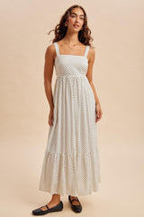 White Polka Dot Back Bow Maxi Dress