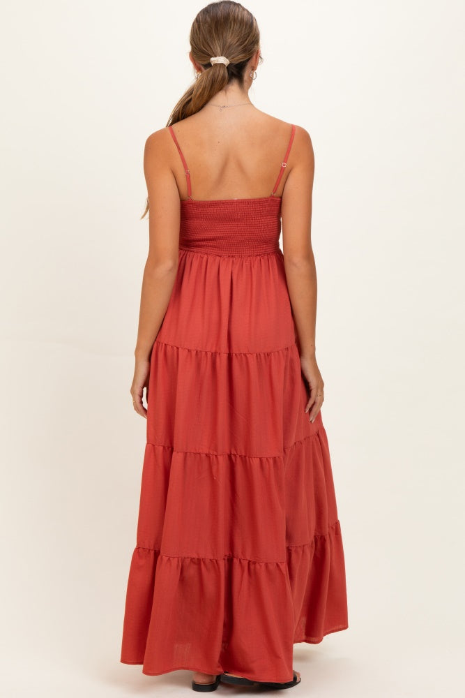 Bronze Sleeveless Tiered Maternity Maxi Dress