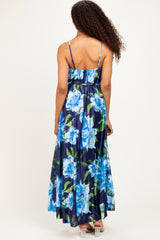 Navy Floral Waist Tie Maxi Dress