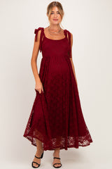 Burgundy Sleeveless Lace Maternity Maxi Dress