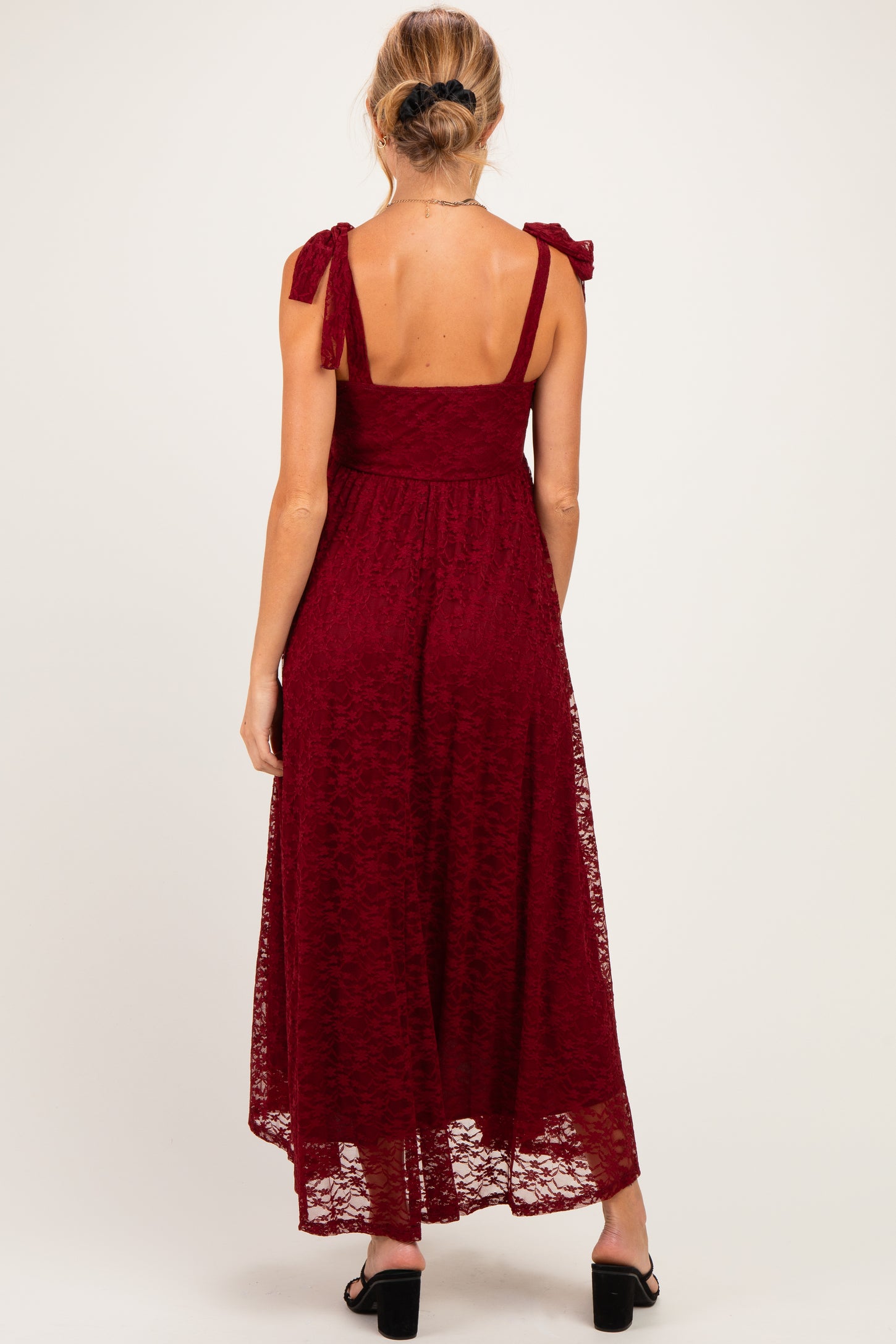 Burgundy Sleeveless Lace Maternity Maxi Dress
