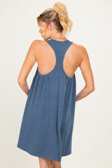 Blue Ribbed Sleeveless Open Back Maternity Midi Dress