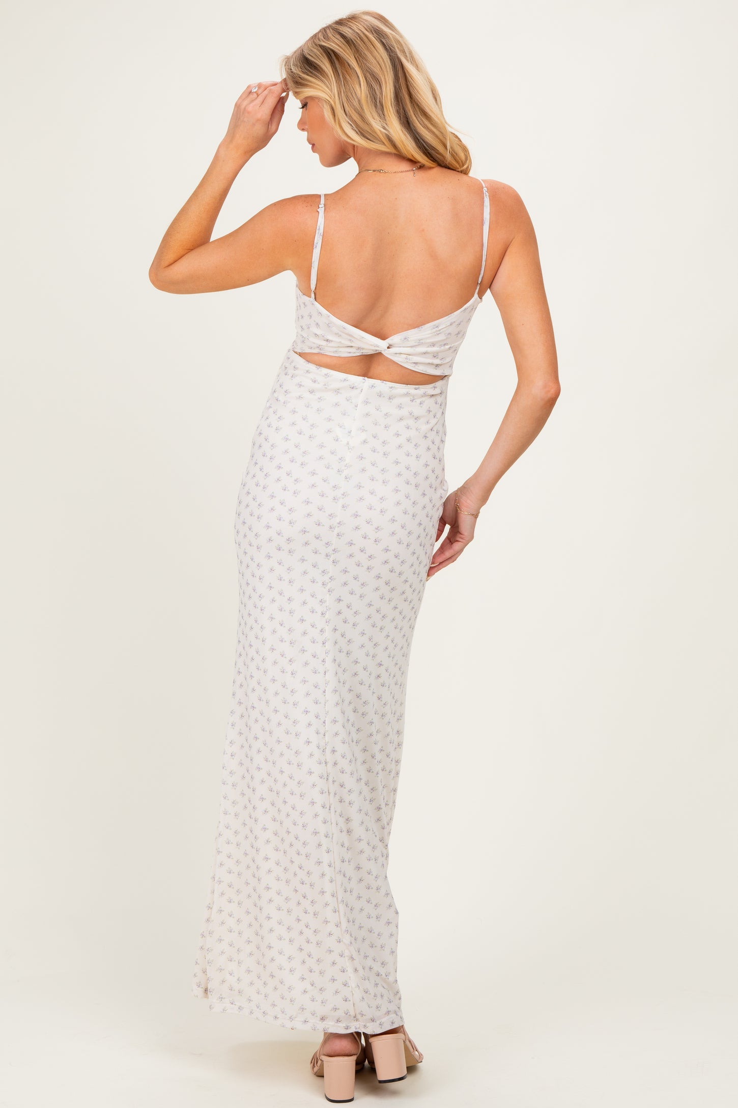 Cream Floral Twist Cut-Out Back Maternity Maxi Dress