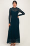 Emerald Green Lace Mock Neck Long Sleeve Maxi Dress