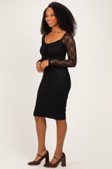 Black Lace Long Sleeve Midi Dress