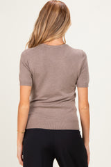 Heather Mocha Basic Short Sleeve Maternity Sweater Top