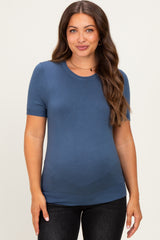 Navy Basic Short Sleeve Maternity Sweater Top