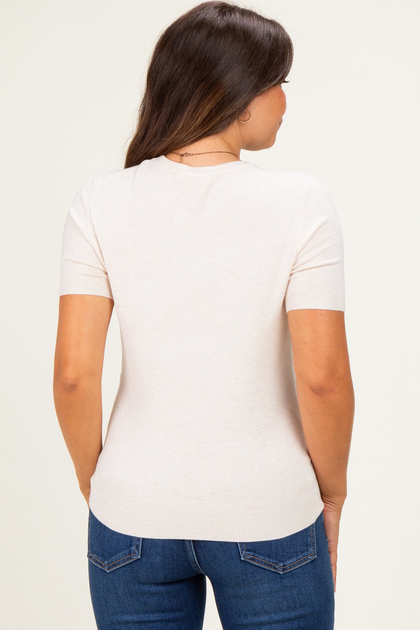 Oatmeal Basic Short Sleeve Maternity Sweater Top