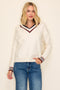 Ivory Varsity Stripe V-Neck Sweater
