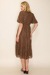 Brown Lace Tired Midi Dress