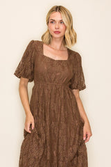 Brown Lace Tired Midi Dress
