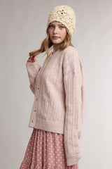 Mauve Pink Pointelle Knit Button Cardigan