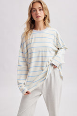 Light Blue Striped Oversized Maternity Long Sleeve Top