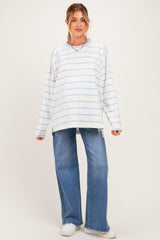 Light Blue Striped Oversized Maternity Long Sleeve Top