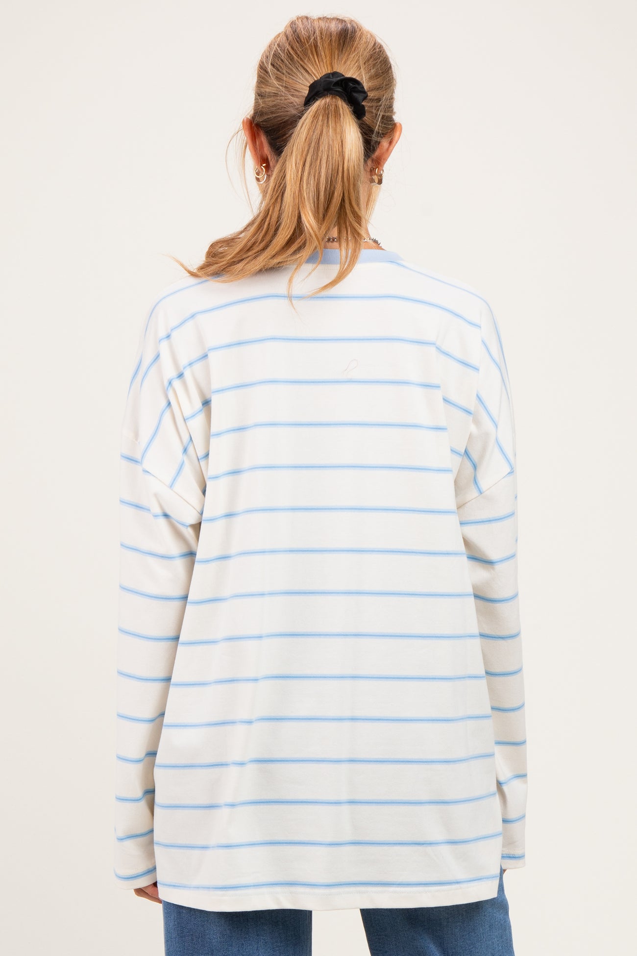 Light Blue Striped Oversized Maternity Long Sleeve Top