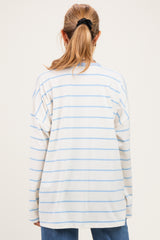 Light Blue Striped Oversized Maternity Long Sleeve Top