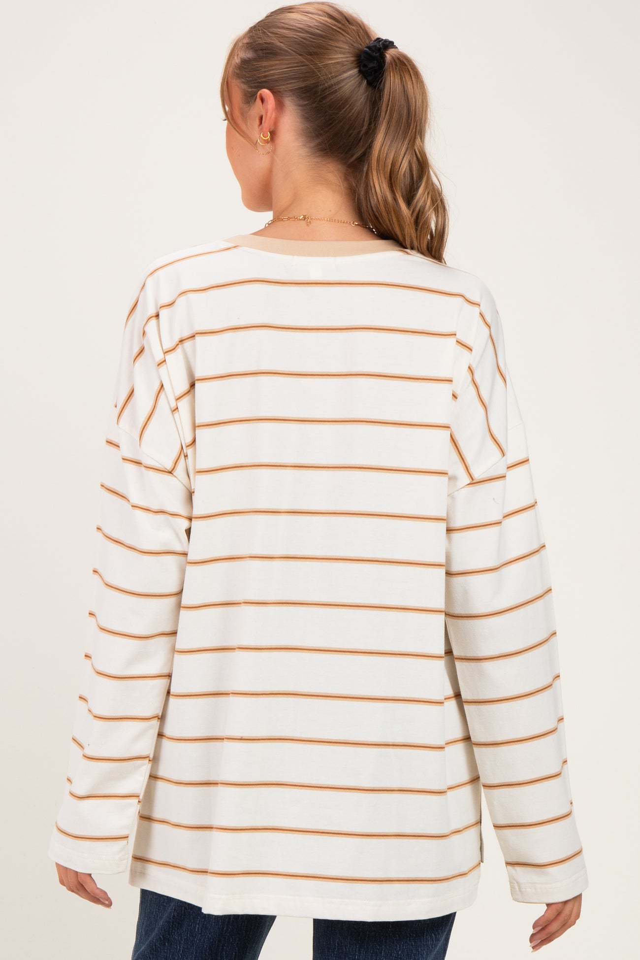 Taupe Striped Oversized Maternity Long Sleeve Top