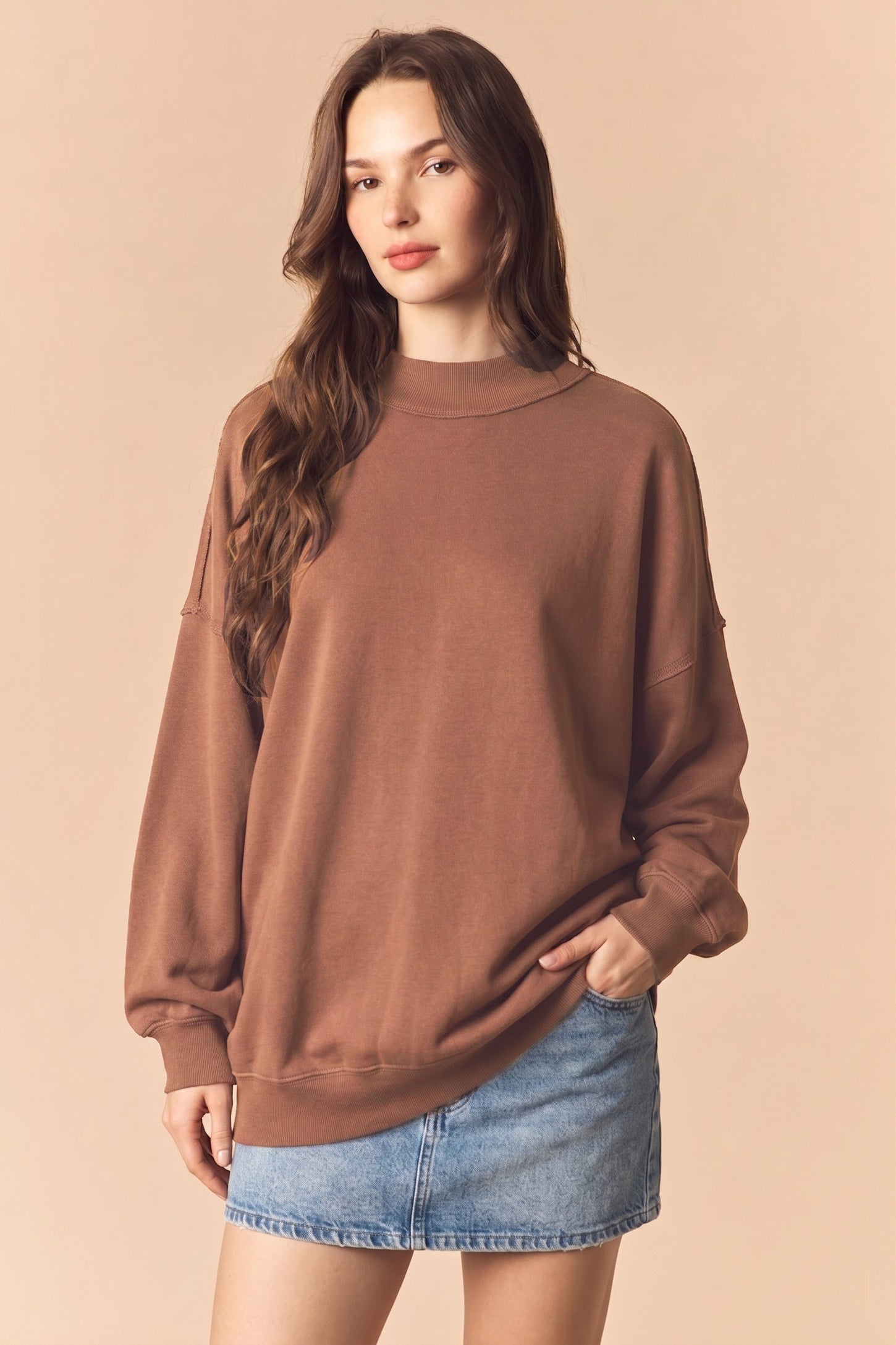 Chocolate Oversized High Neck Maternity Sweatshirt