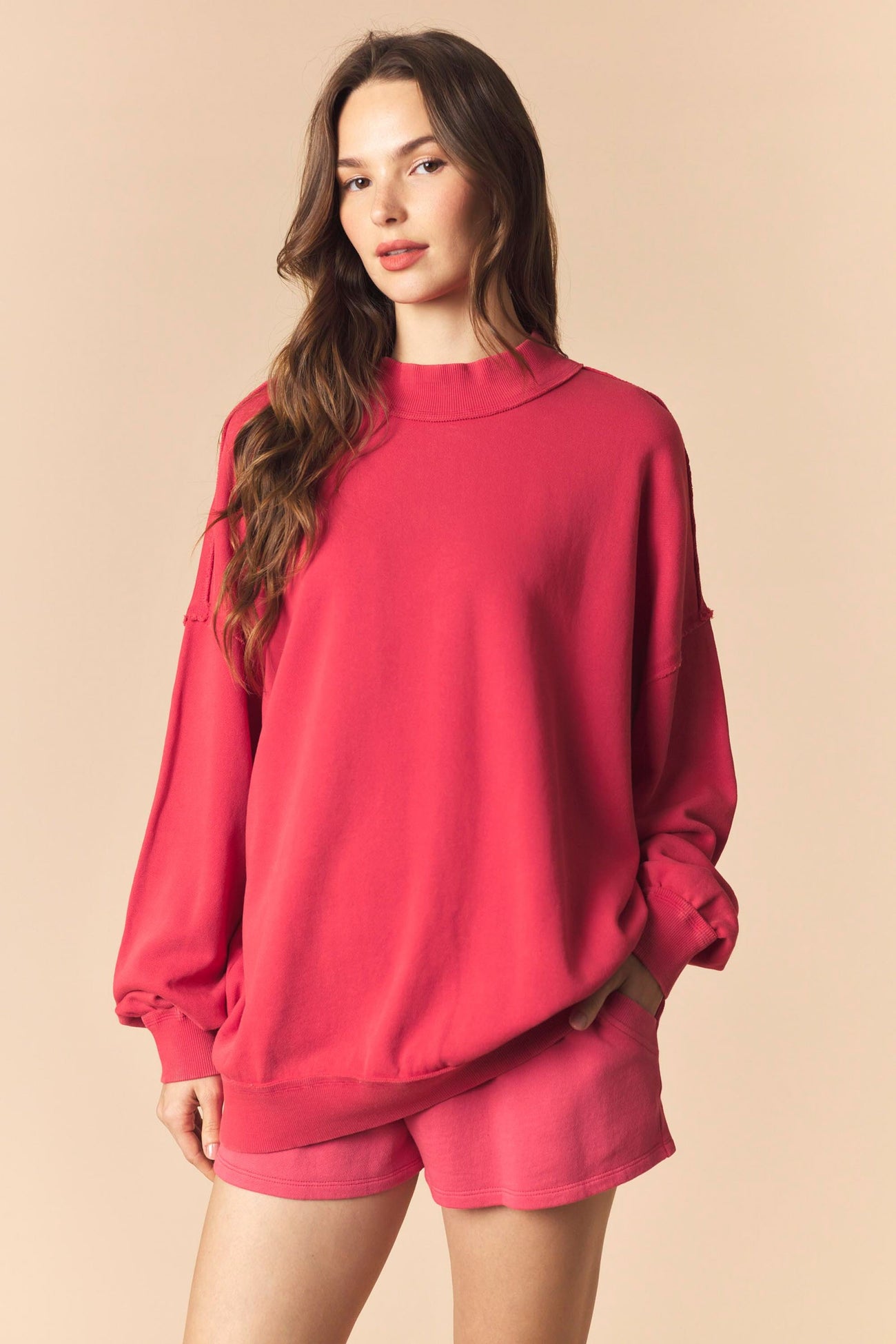 Red Oversized High Neck Maternity Sweatshirt