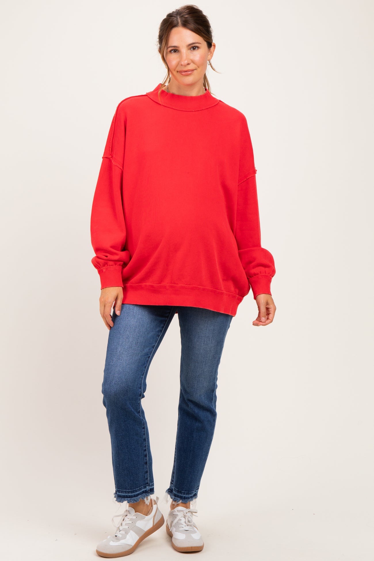 Red Oversized High Neck Maternity Sweatshirt