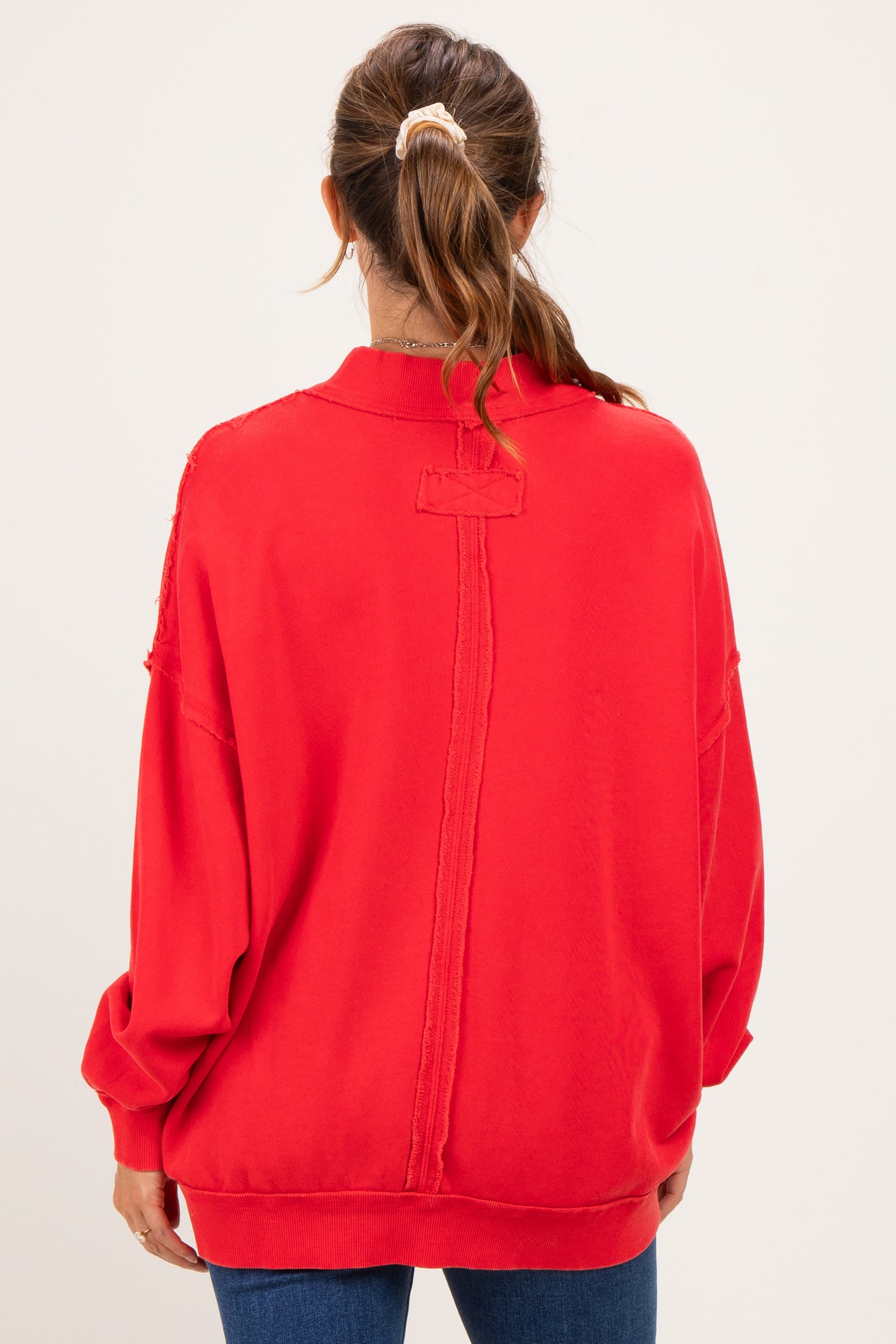 Red Oversized High Neck Maternity Sweatshirt